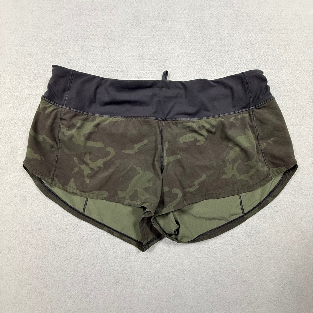 Lululemon Speed Up Short Low-Rise 2.5 Camo Dark Olive Multi Green Running Shorts